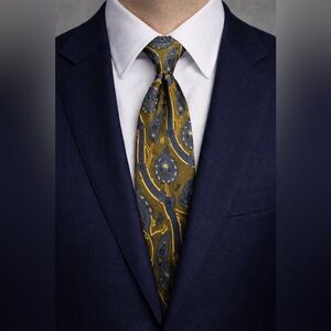 Vintage Yves Saint Laurent Silk Tie | Olive Green Blue Gold Baroque